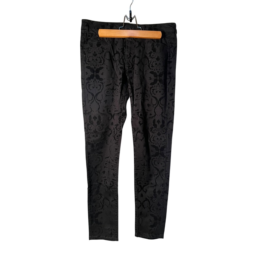 Divided H&M Women's Size 8 Skinny Jean Pant Damask Paisley Velvet Flocked Black